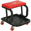 Rolling Workshop Mechanic Stool with 360° Swivel, Padded Seat & Tool Tray - Red