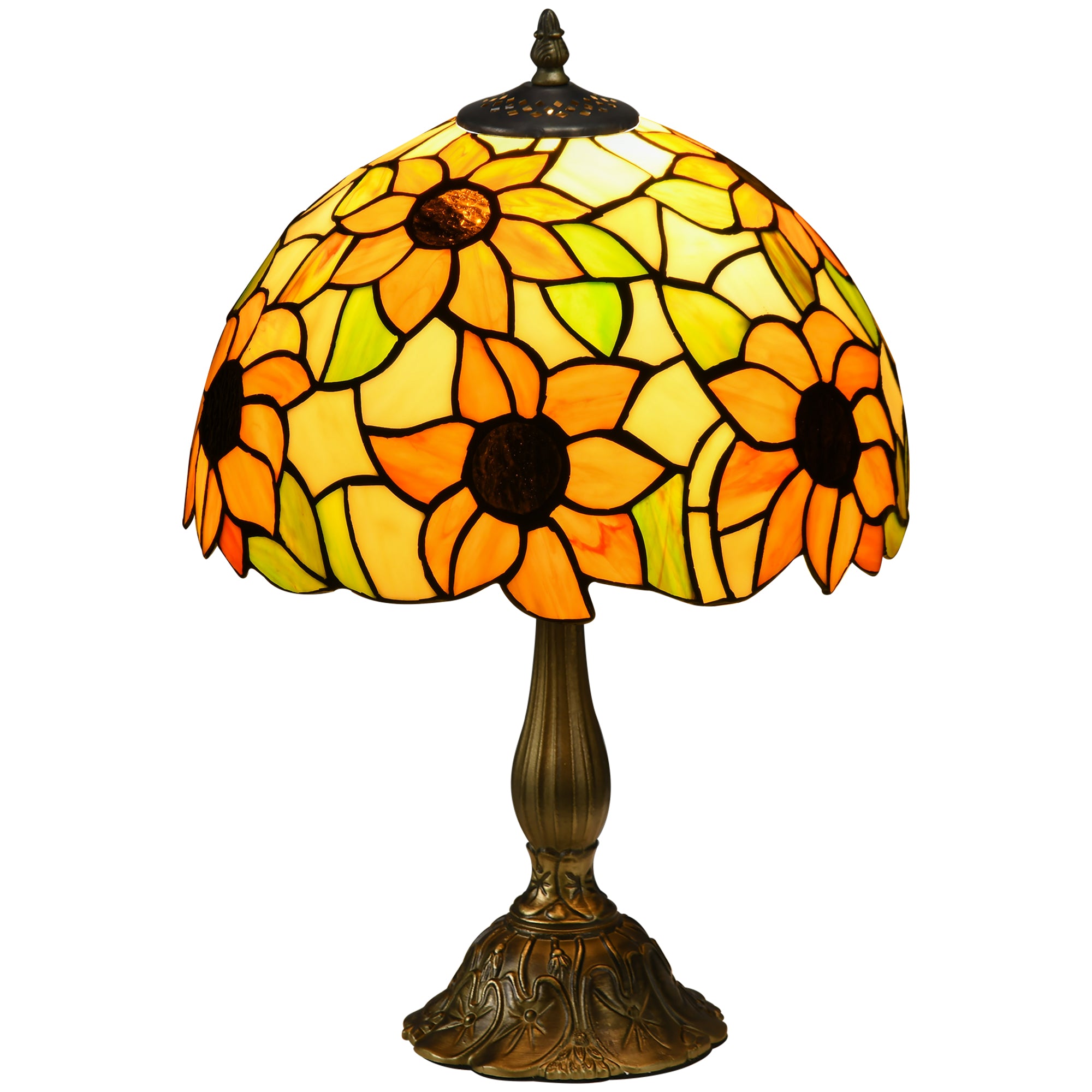 Stained Glass Table Lamp, Handmade Antique Bedside Lamp for Bedroom, Living room, Home, Nightstand, Decorative Night Light, Orange Sunflower