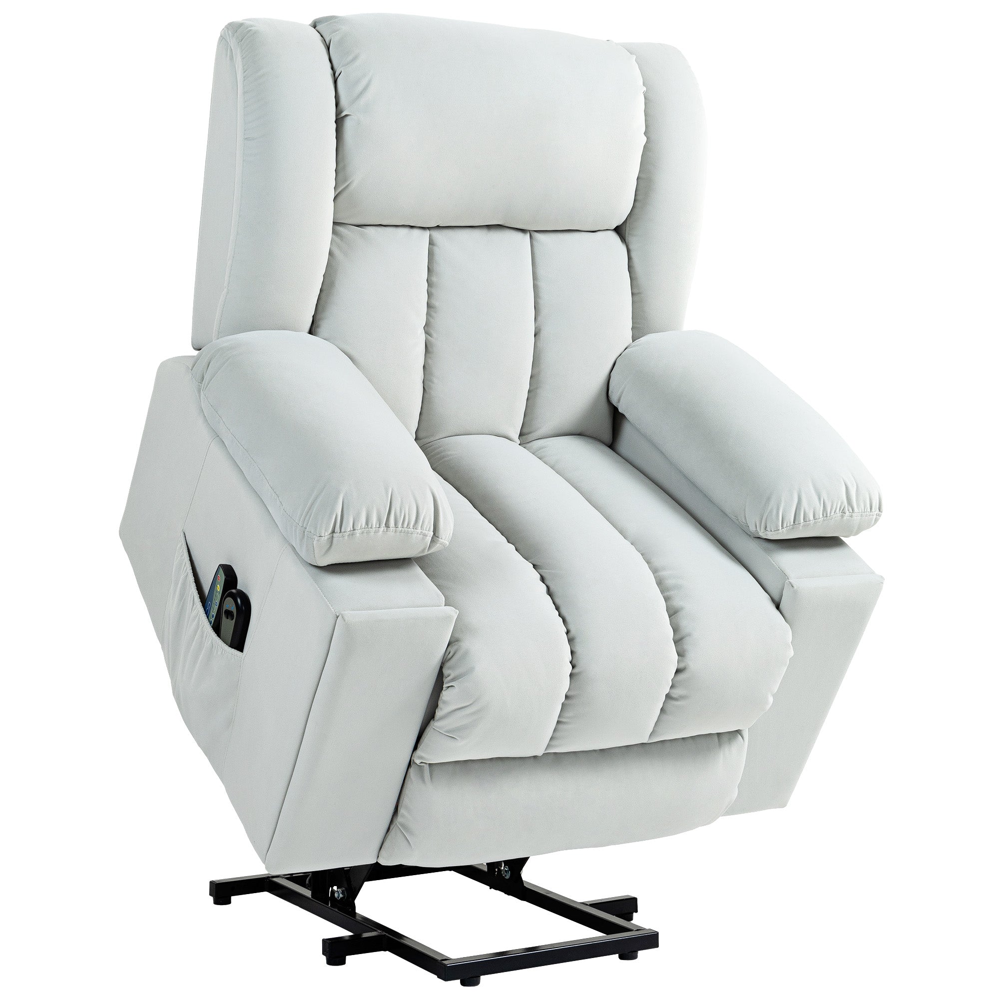 Power Lift Recliner Chair with Vibration Massage and Heat, Electric Lift Chair for Elderly, Overstuffed Fabric Riser and Reclining Armchair with USB Ports, Cup Holders, Light Grey