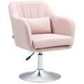 Swivel Linen Fabric Accent Chair with Adjustable Height and Lumbar Support - Pink