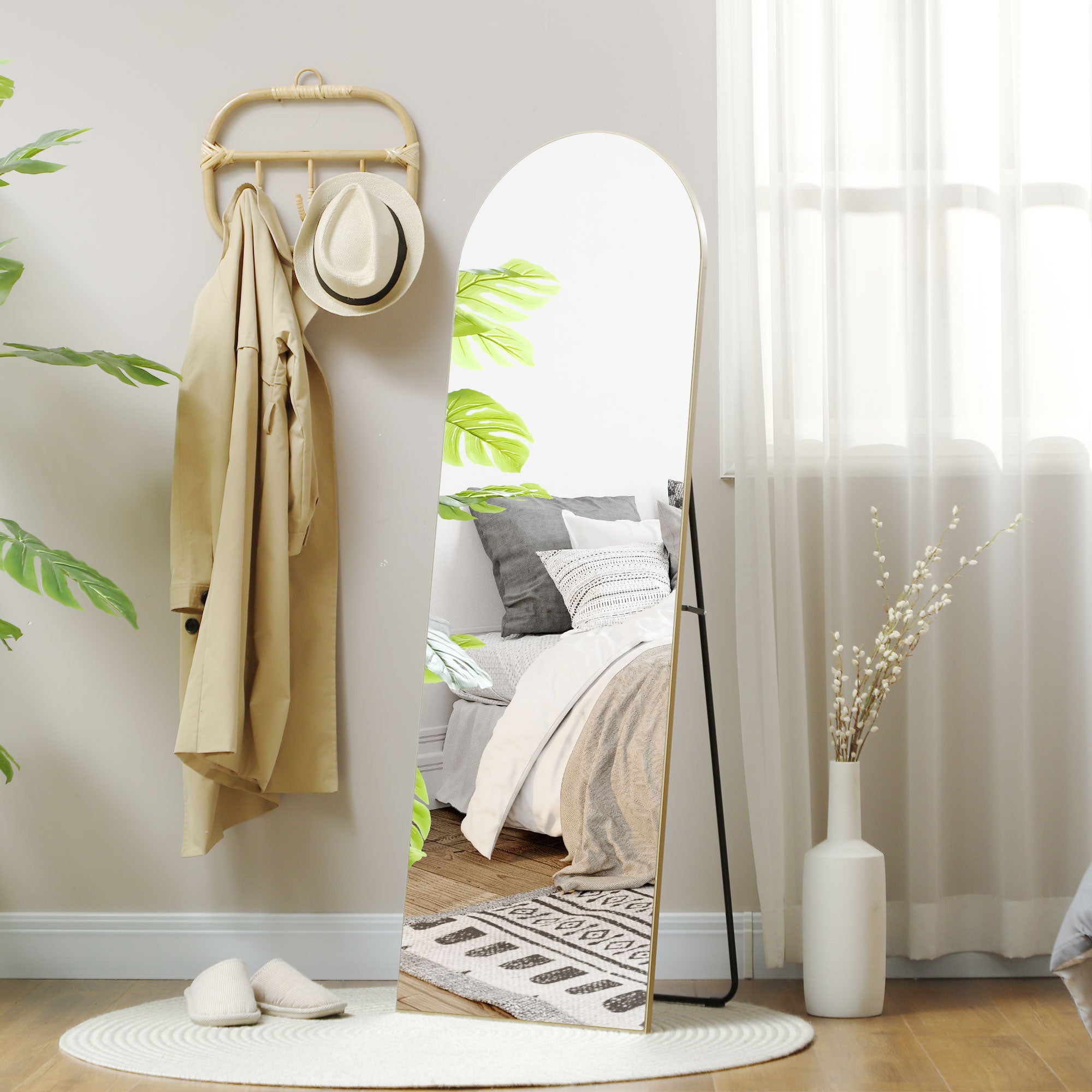 150cm Arched Full Length Mirror - Gold Tone