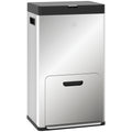 56L Triple Compartment Stainless Steel Kitchen Bin with Deodoriser Holders and Wheels - Silver Tone
