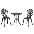 Three-Piece Aluminium Floral Bistro Set with Parasol Hole - Black