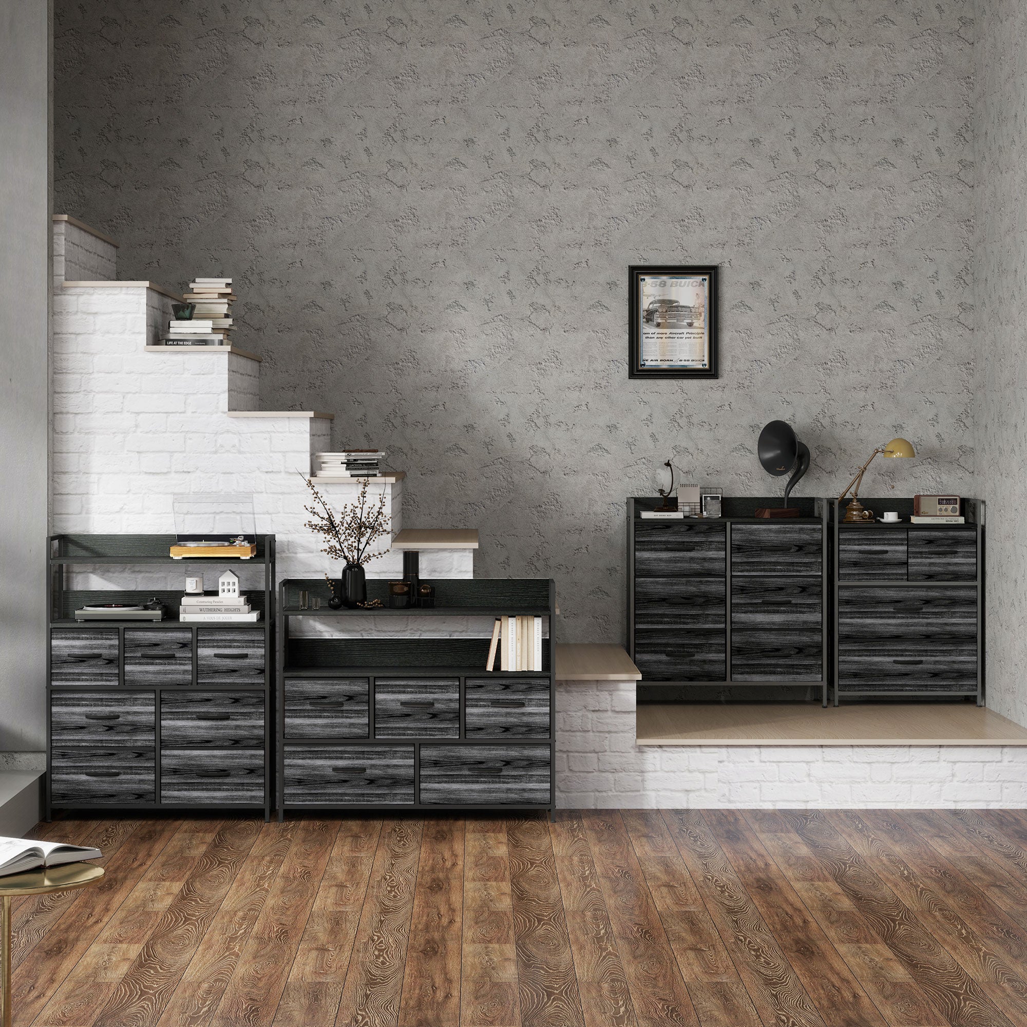 Rustic Chest of Six Fabric Drawers - Black