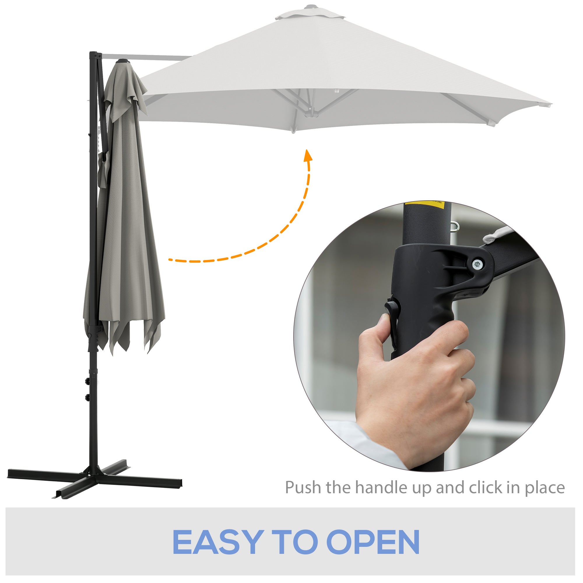 2.5m Rotating Cantilever Parasol With Base - Light Grey Polyester