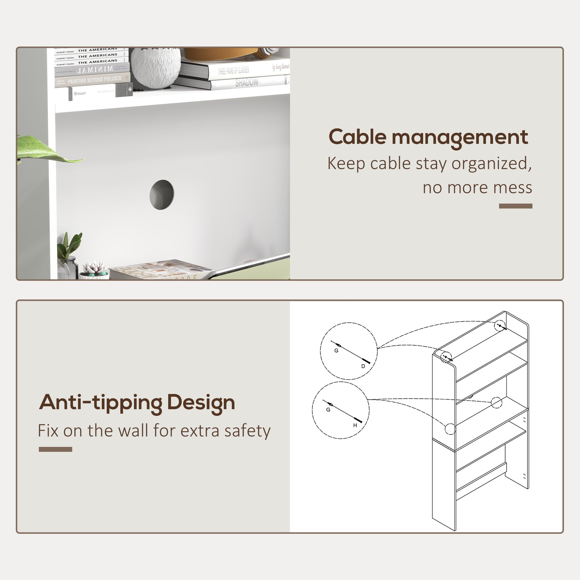 HOMCOM Foldable Desktop, Computer Desk with Storage Shelves, 80 x 69 x 155 cm, White