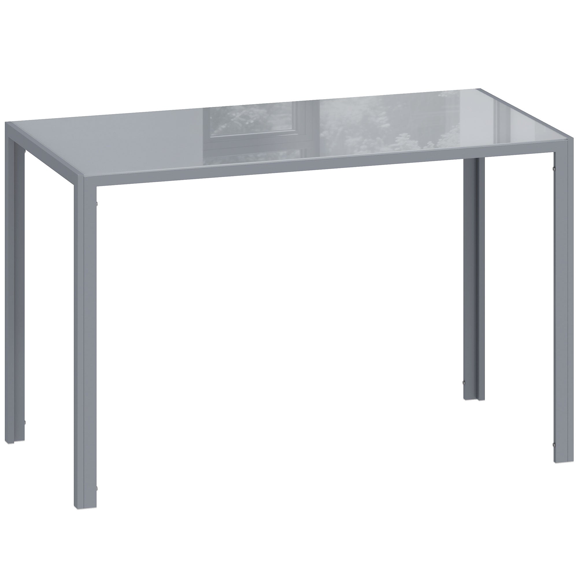 120cm Dining Table, Rectangle 4 Seater Kitchen Table with Tempered Glass Top and Metal Legs, Grey