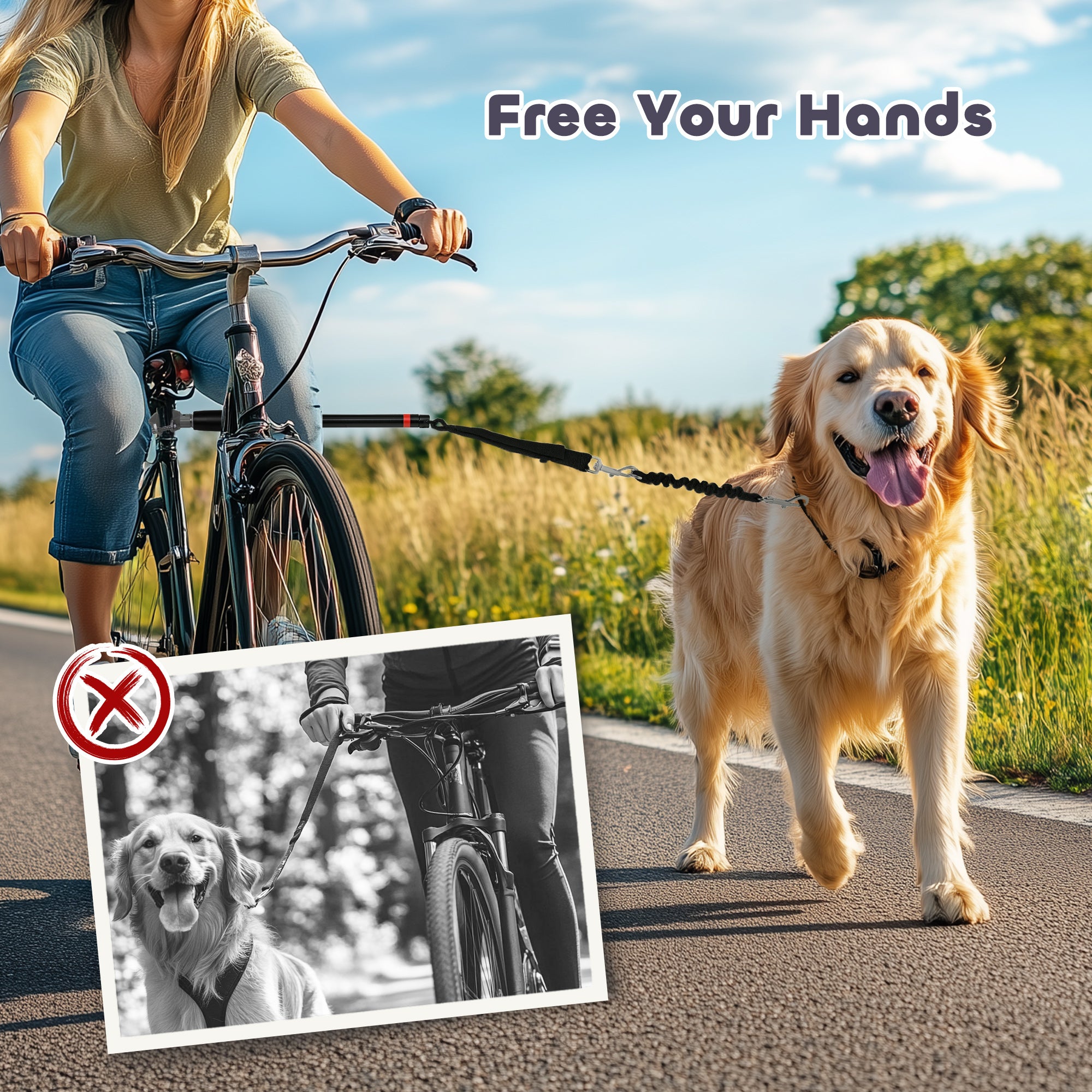 Dog Lead for Bicycle, Dog Leash for Cycling, Training, Jogging, Black