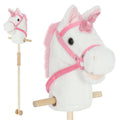 Unicorn Stick Horse with Wood Wheels, Real Pony Neighing and Galloping Sounds, Grip Handle, 95 cm, White