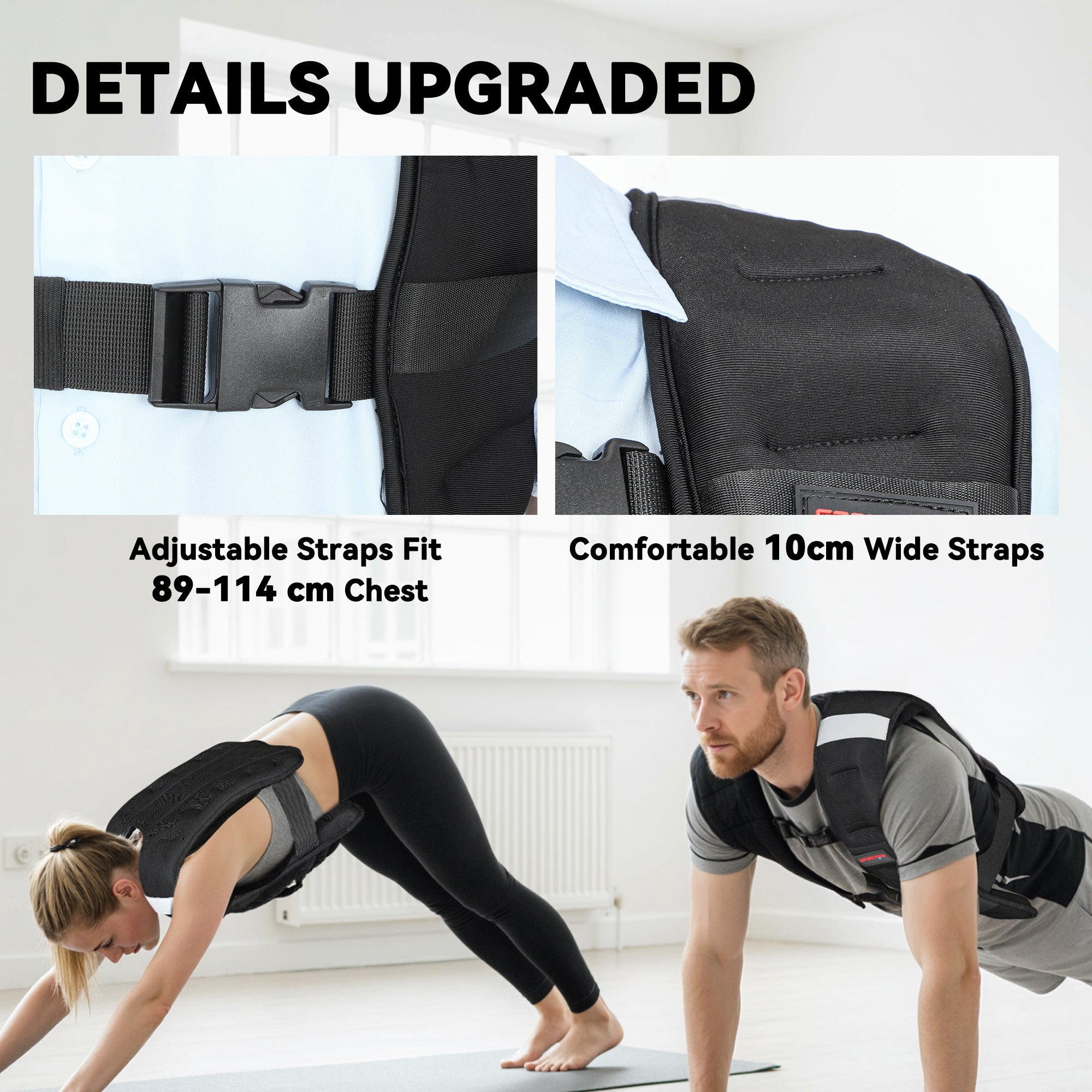 Weighted Vest, 5 kg Weight Vest with Adjustable Straps, Reflective Strips, Black