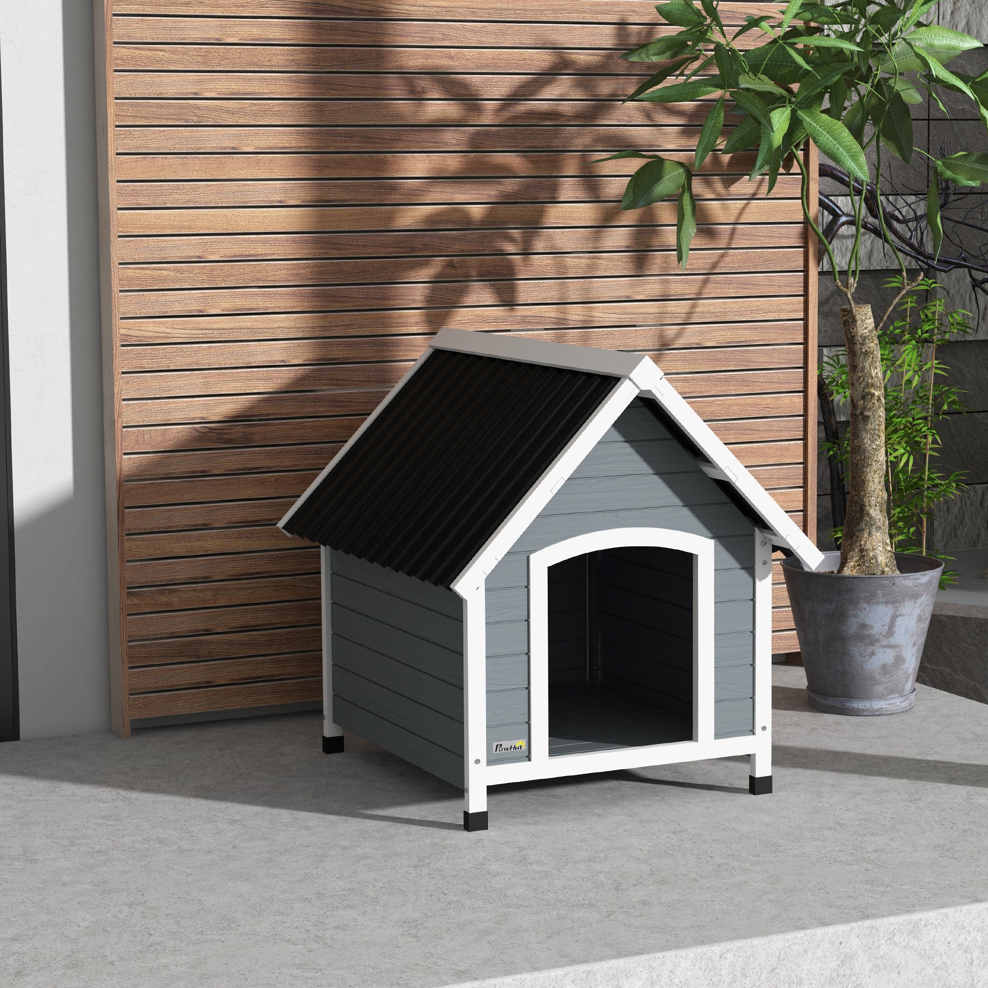 Outdoor Dog Kennel, Wooden Dog House, with Removable Floor, Anti-Corrosion Wood, for Medium Dogs, 82H x 75W x 88Dcm