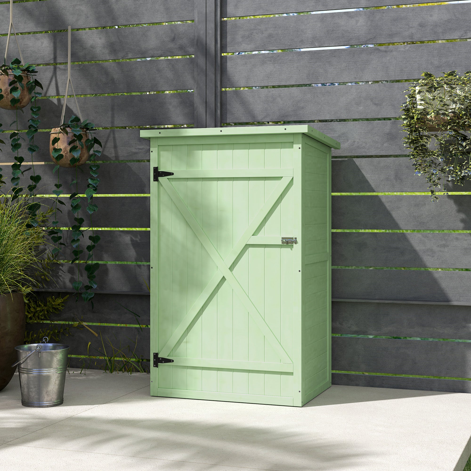Wooden Small Garden Storage Shed with Shelves and Bolt Latch - Green