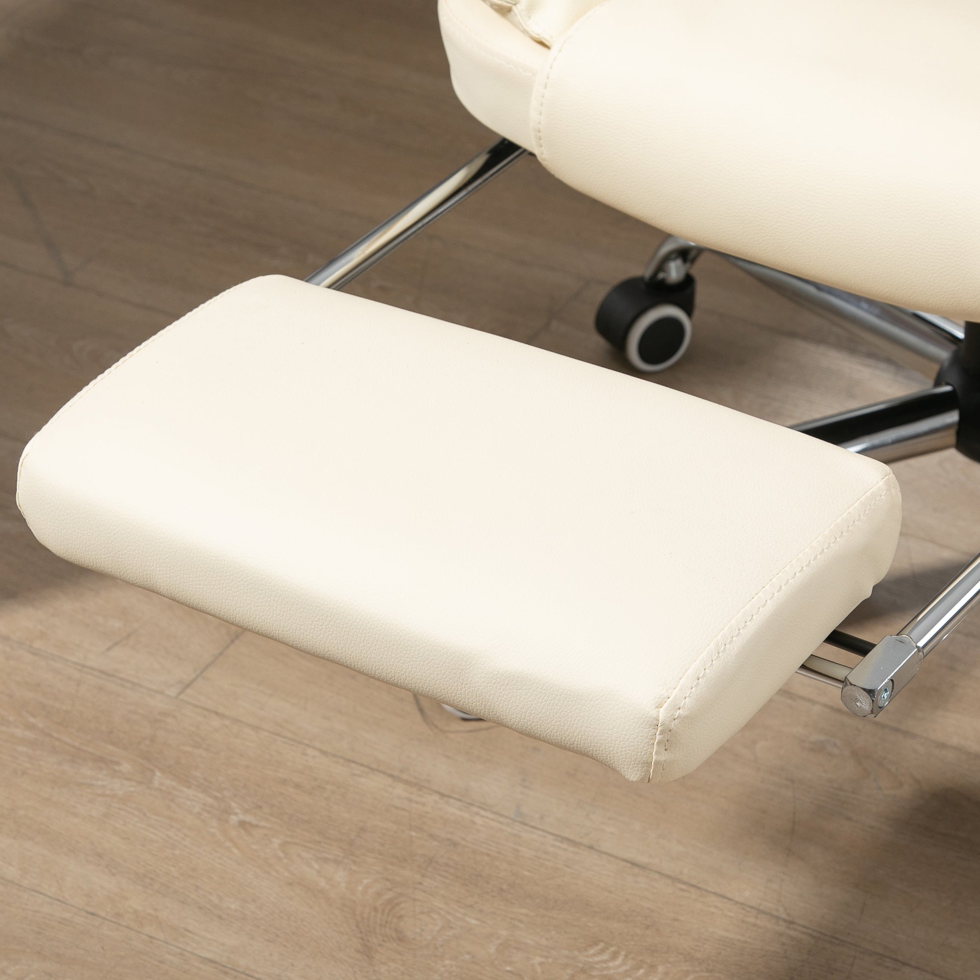 Executive Office Chair, Home Office Chair with Swivel Wheels, Reclining Backrest, Retractable Footrest, Cream White