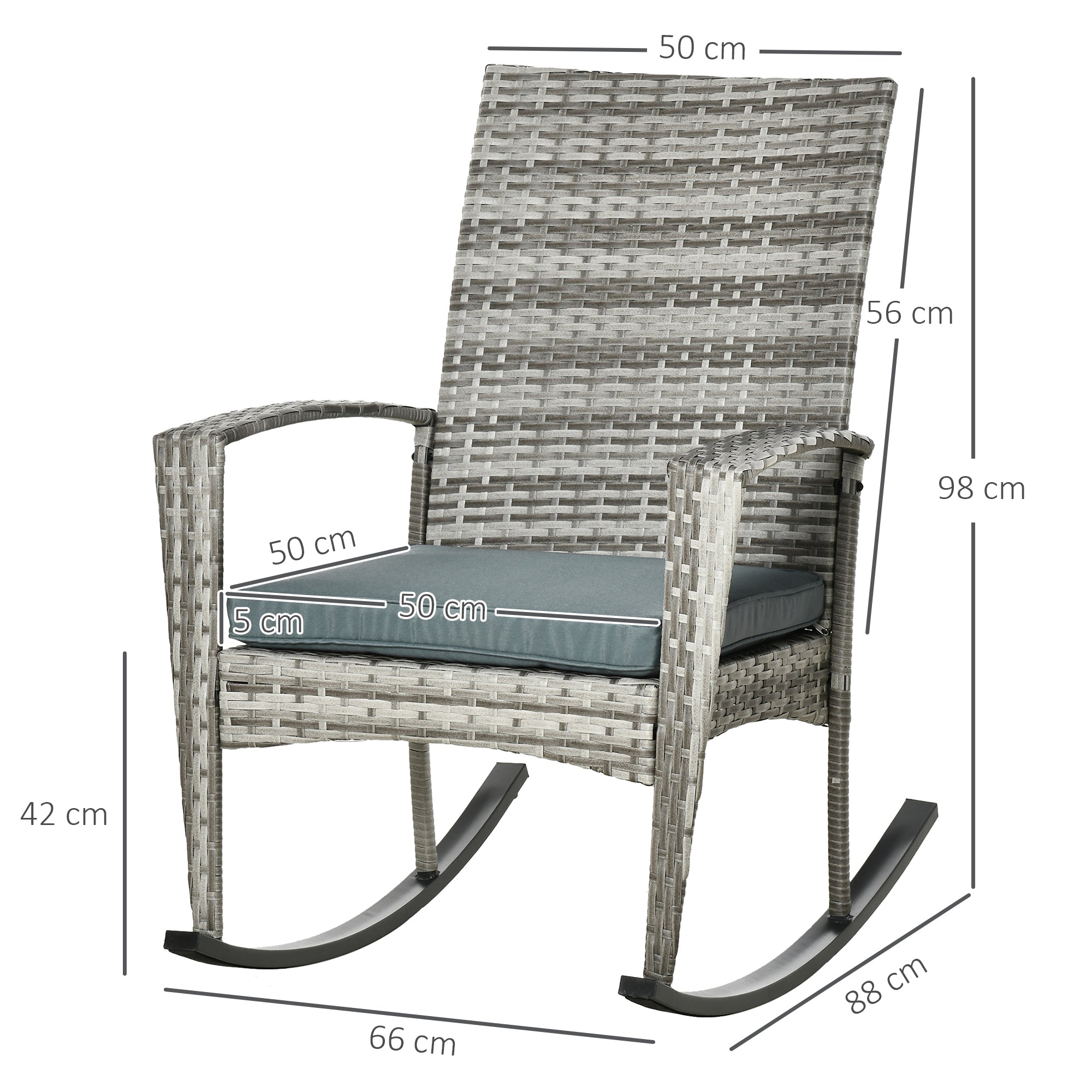 Outdoor PE Rattan Rocking Chair Set of 2, Garden Rocking Chair Set with Armrest and Cushion, Light Grey