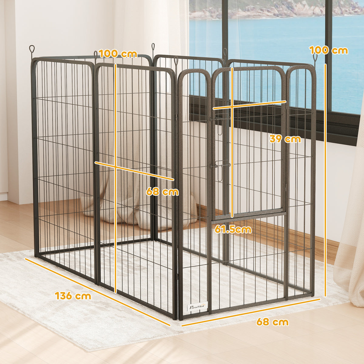 Heavy Duty 6-Panel Dog Playpen with Secure Door 100cm High for Indoor Outdoor - Black