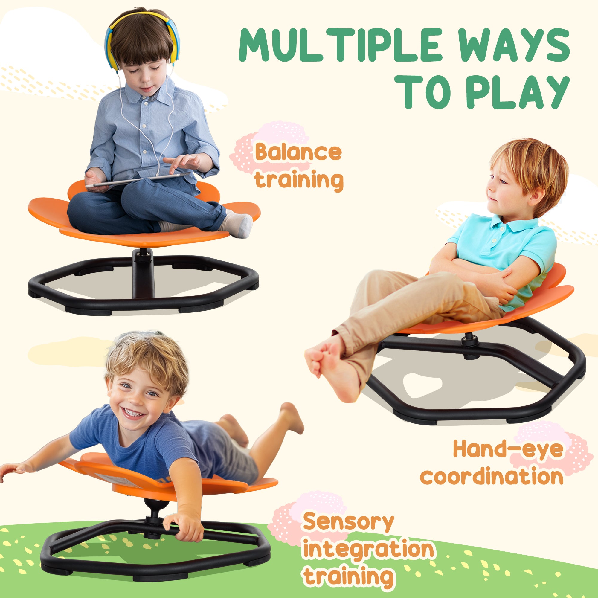 Sensory Spinning Chair for Autism Kids Coordination & Balance, Orange