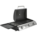 3 Burner Portable Gas Plancha BBQ Grill, 7.5 kW Outdoor Tabletop Gas Barbecue Grill with Griddle, Thermometer,, Black