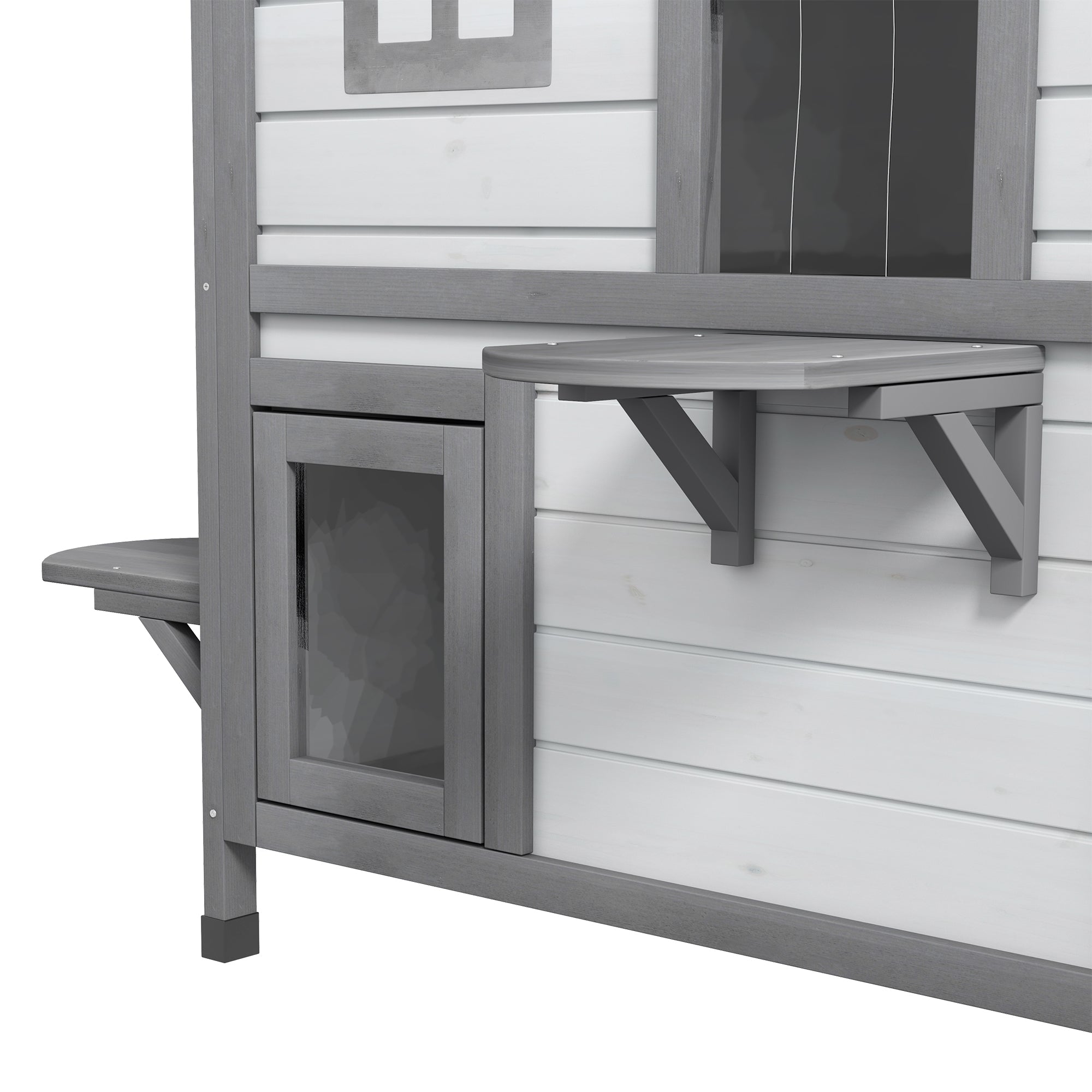 2-Story Indoor or Outdoor Cat House W/ Escape Door, Cat Shelter, White