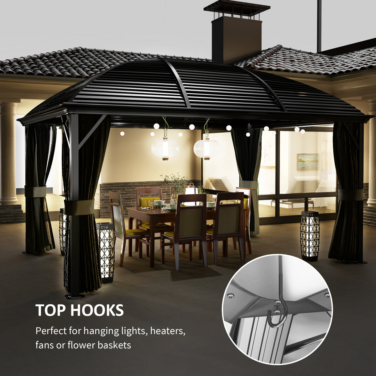 3 x 4m Hardtop Gazebo with Metal Roof, Netting & Curtains Aluminium Pavilion - Dark Grey