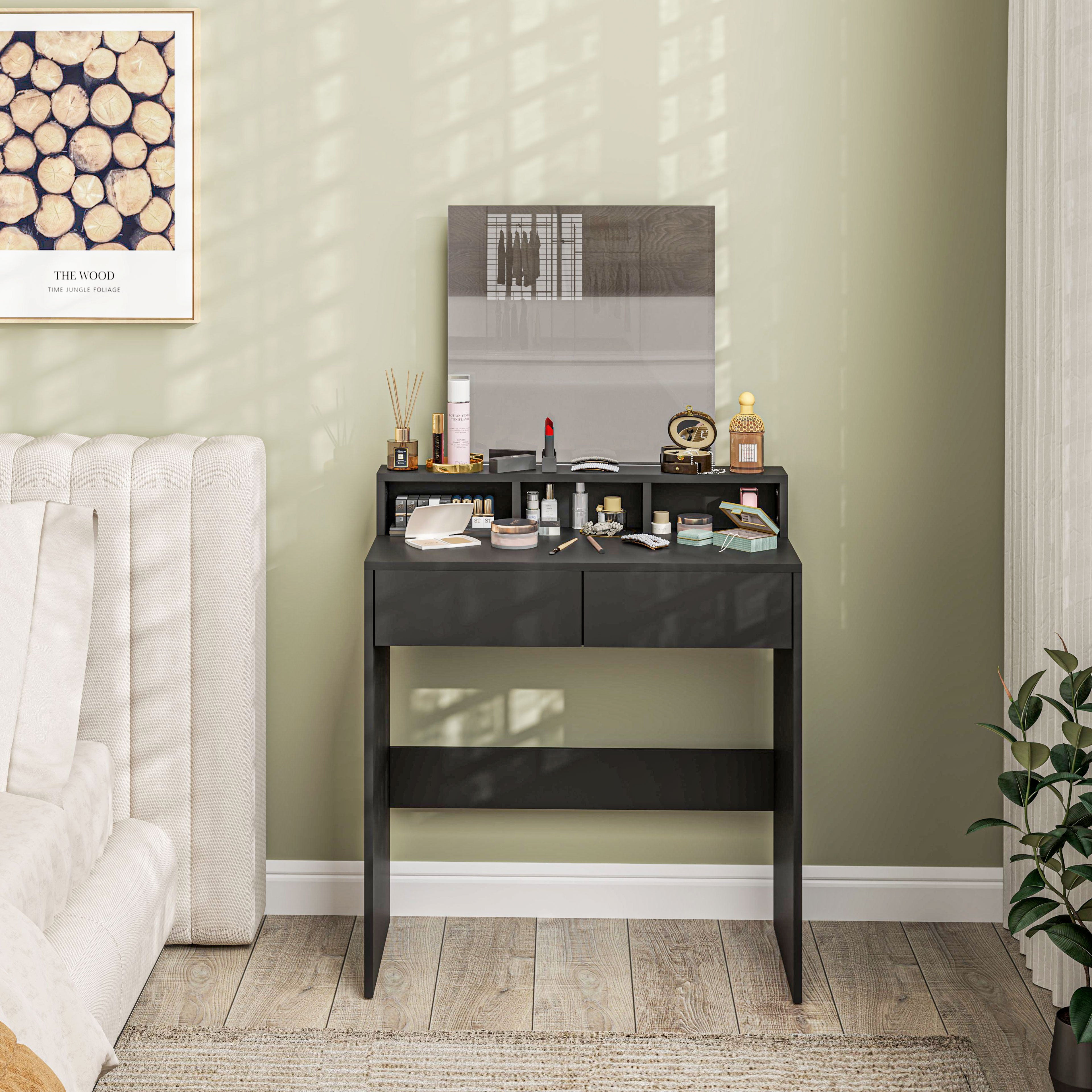 Multi-Storage Dressing Table, with Mirror - Black