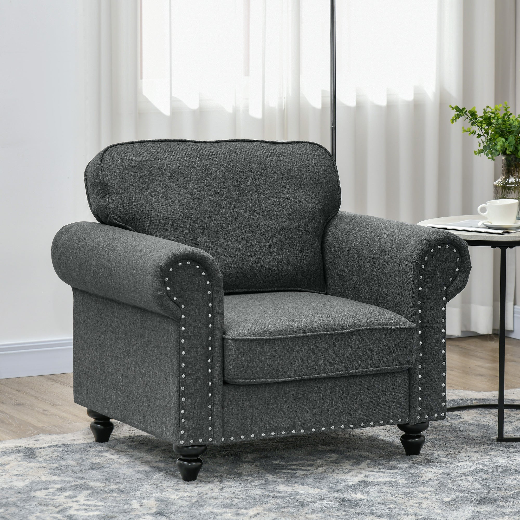 Mid-Century Armchair, with Pocket Springs - Charcoal Grey