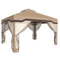 3 x 3.6 m Outdoor Garden Gazebo with Post Shelves, UPF50+ Patio Permanent Pavilion with Hook, Khaki