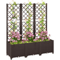 Raised Garden Bed with Trellis for Climbing Plants, Vegetables & Flowers with Drainage Holes and Plugs - Brown