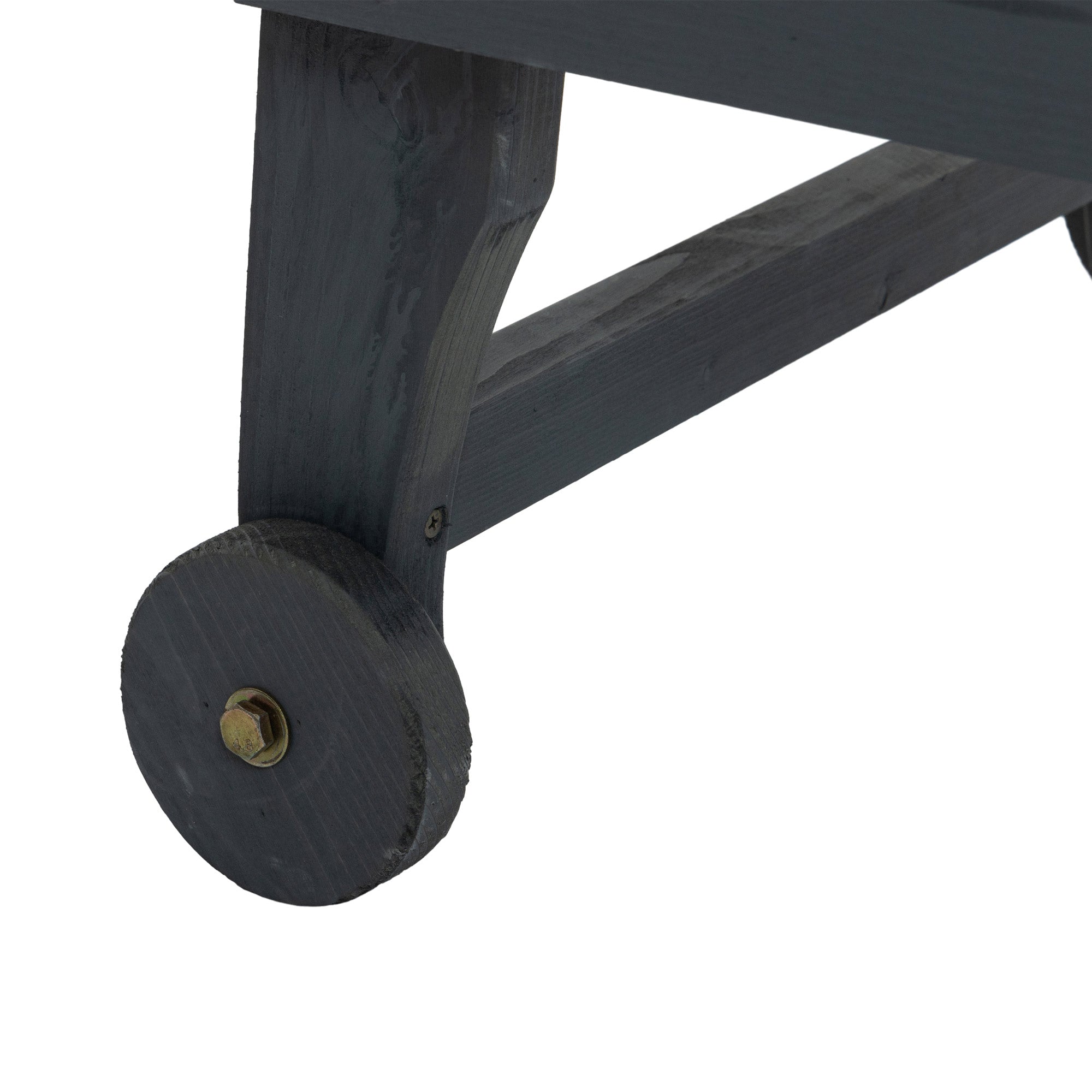 Garden Patio Sun Lounger, Outdoor Wooden Sun Bed with Built-In Table, Reclining Backrest and Rolling Wheels for Sunbathing, Grey