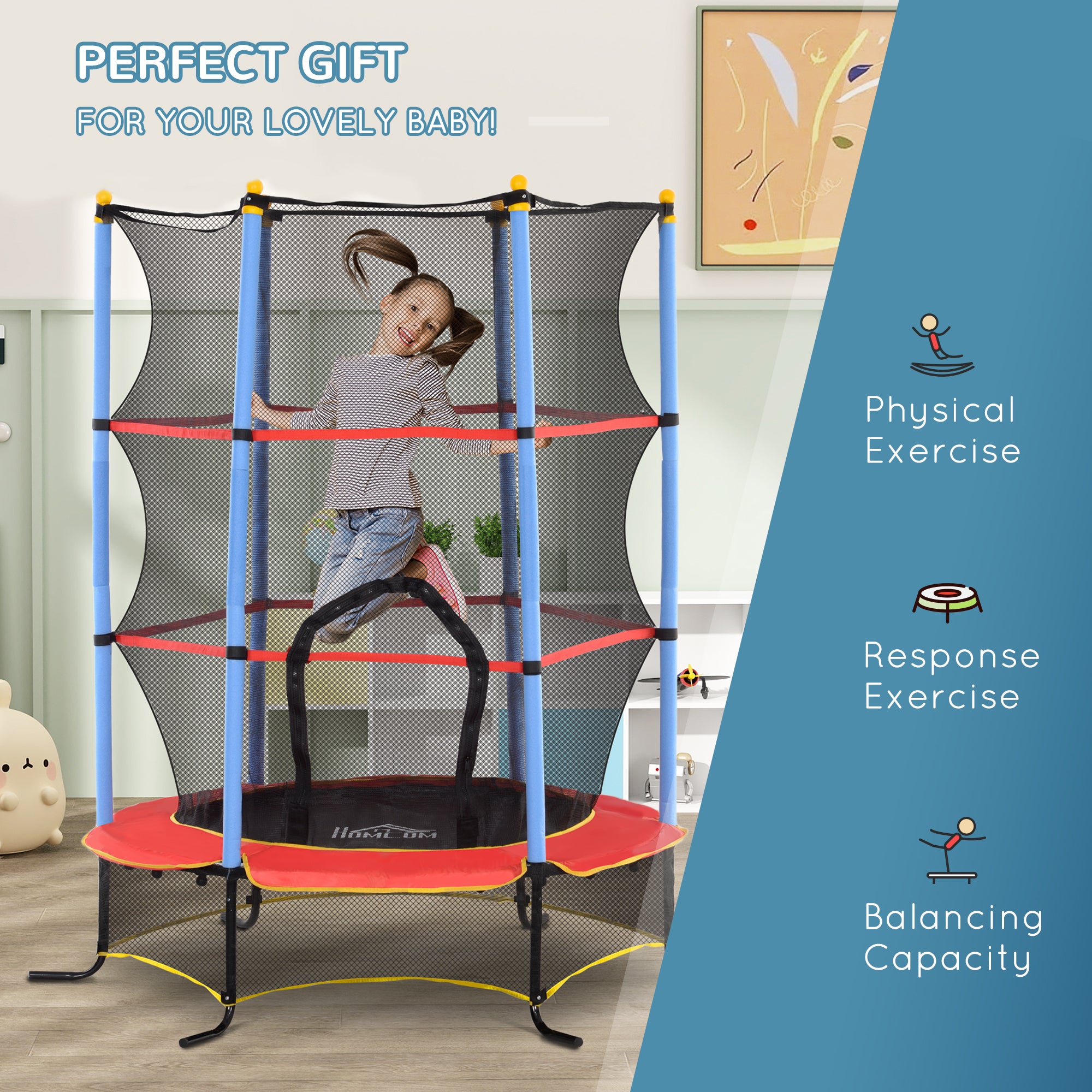 Kids Trampoline, with Safety Net, for Ages 3-10 Years