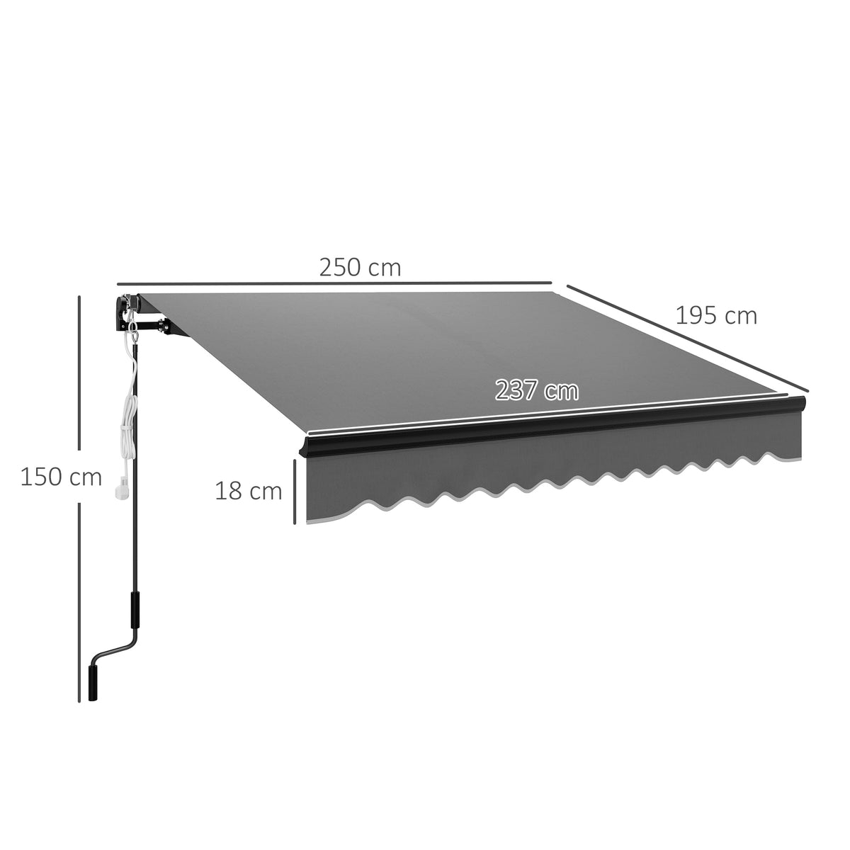 2.5 Metre Electric Retractable Awning with LED Light & Remote Control - Dark Grey