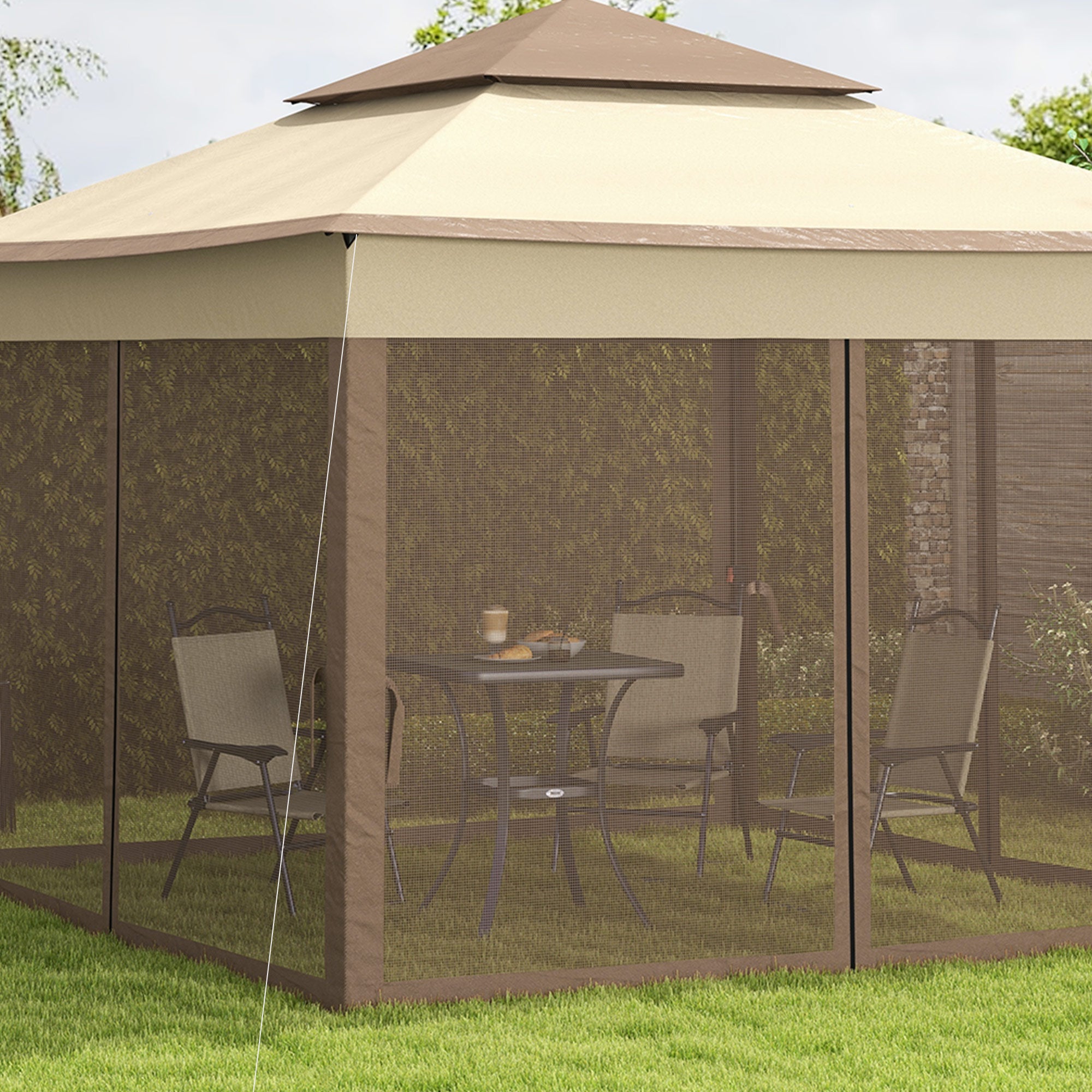 3 x 3(m) Pop Up Gazebo with Netting and Carry Bag, Party Tent Event Shelter for Garden, Patio - Khaki