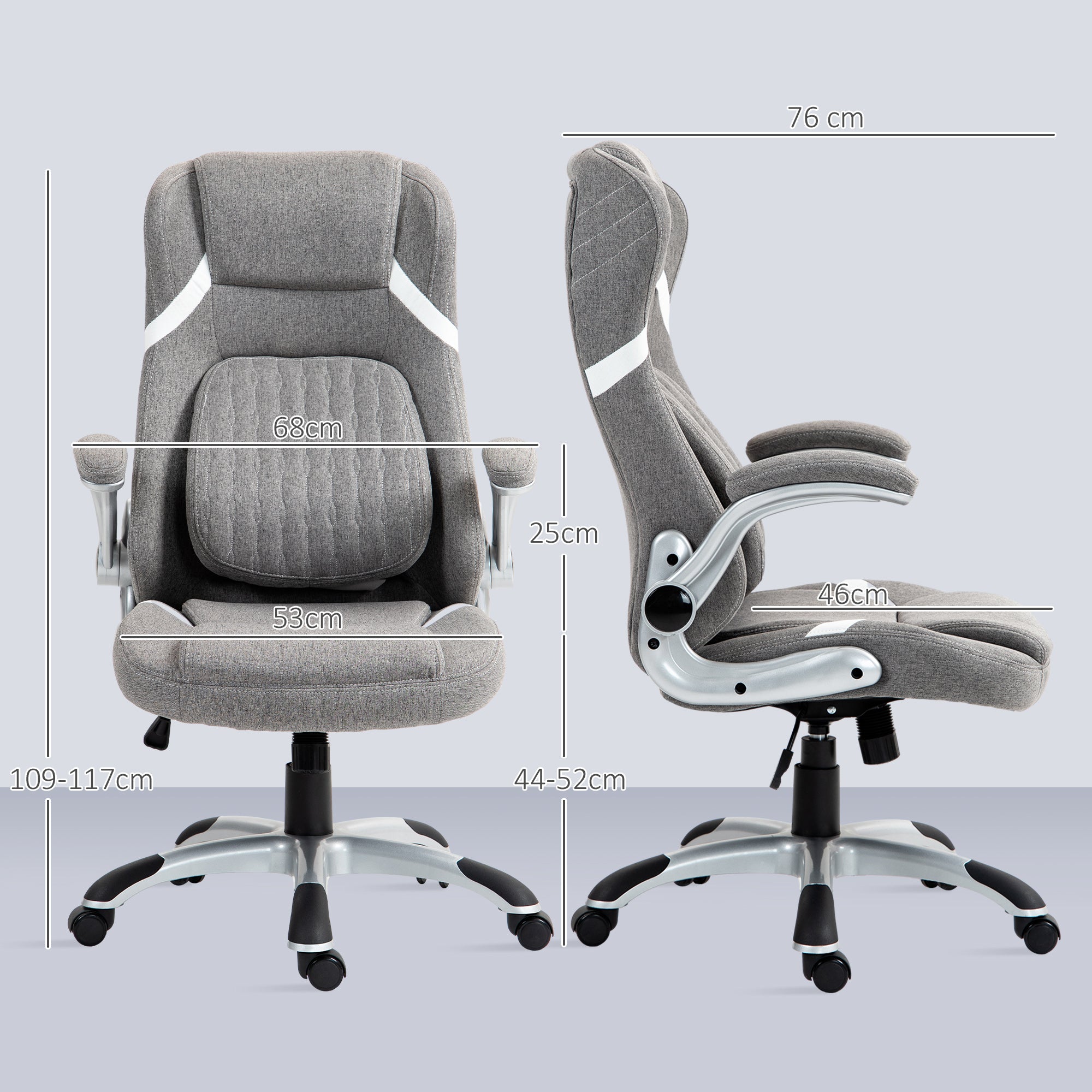 Linen-Look Office Chair, with Adjustable Height and Tension - Grey