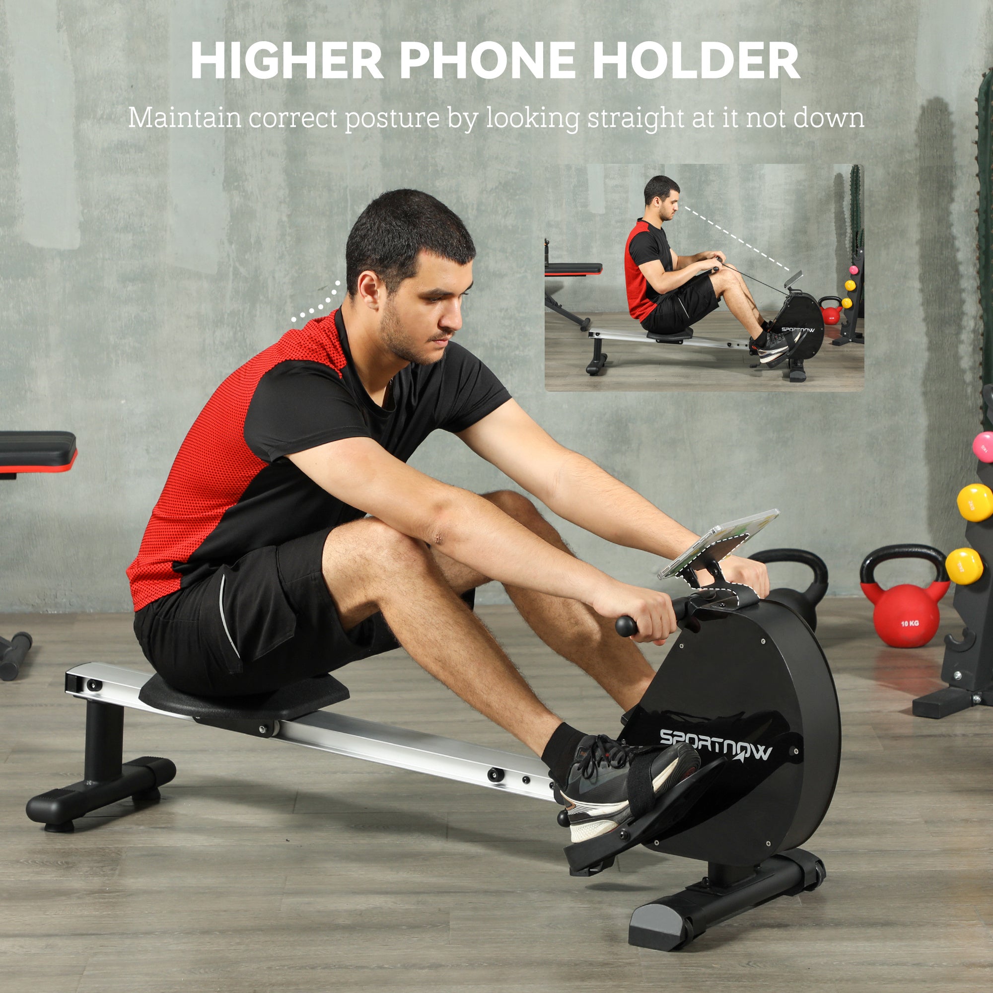 Folding Magnetic Rowing Machine with Dual Aluminium Slide Rail - Black