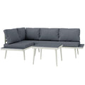 3 Piece Garden Furniture Set with 5-Level Adjustable Lounger & L Shaped Corner Sofa with Cushions - Grey