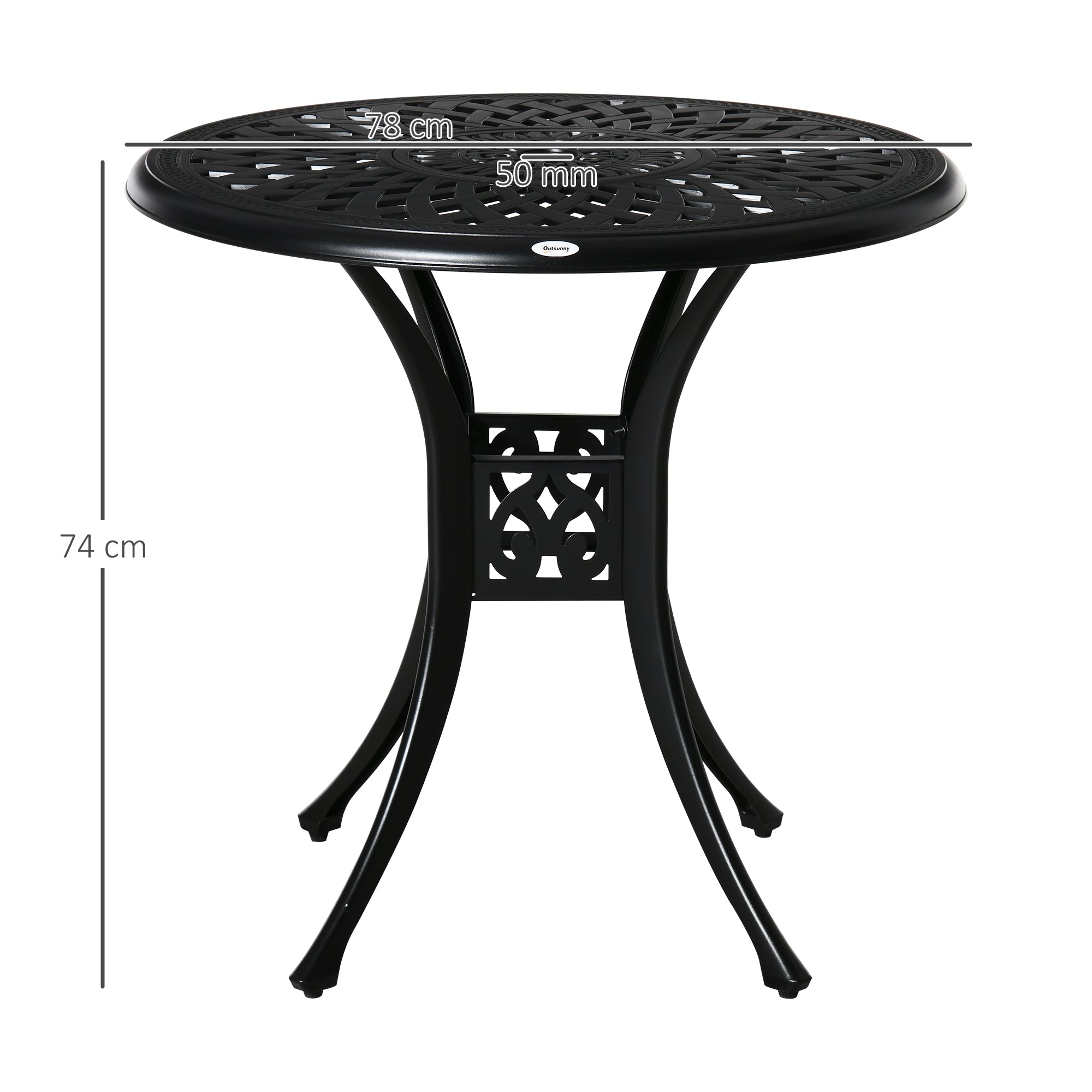 78cm Round Garden Dining Table with Parasol Hole Antique Cast Aluminium Outdoor Table Only, Black