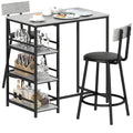 Three-Piece Kitchen Dining Set with Shelves - Grey/Black