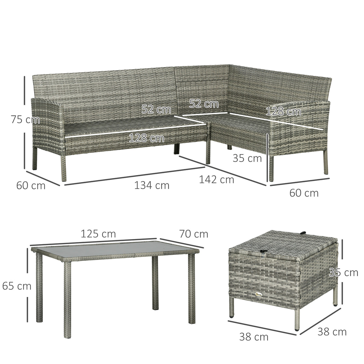 5 Piece Rattan Garden Furniture Dining Set with Cushions - Dark Blue