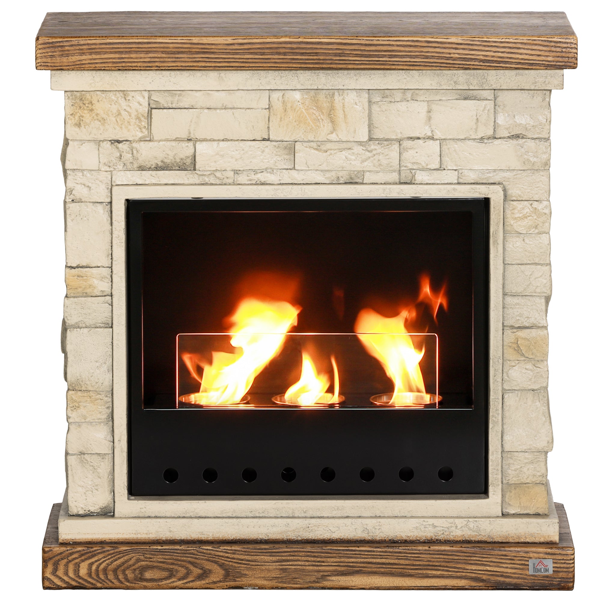 Bioethanol Fire Heater, with Brickwork-Effect Mantelpiece - Brown