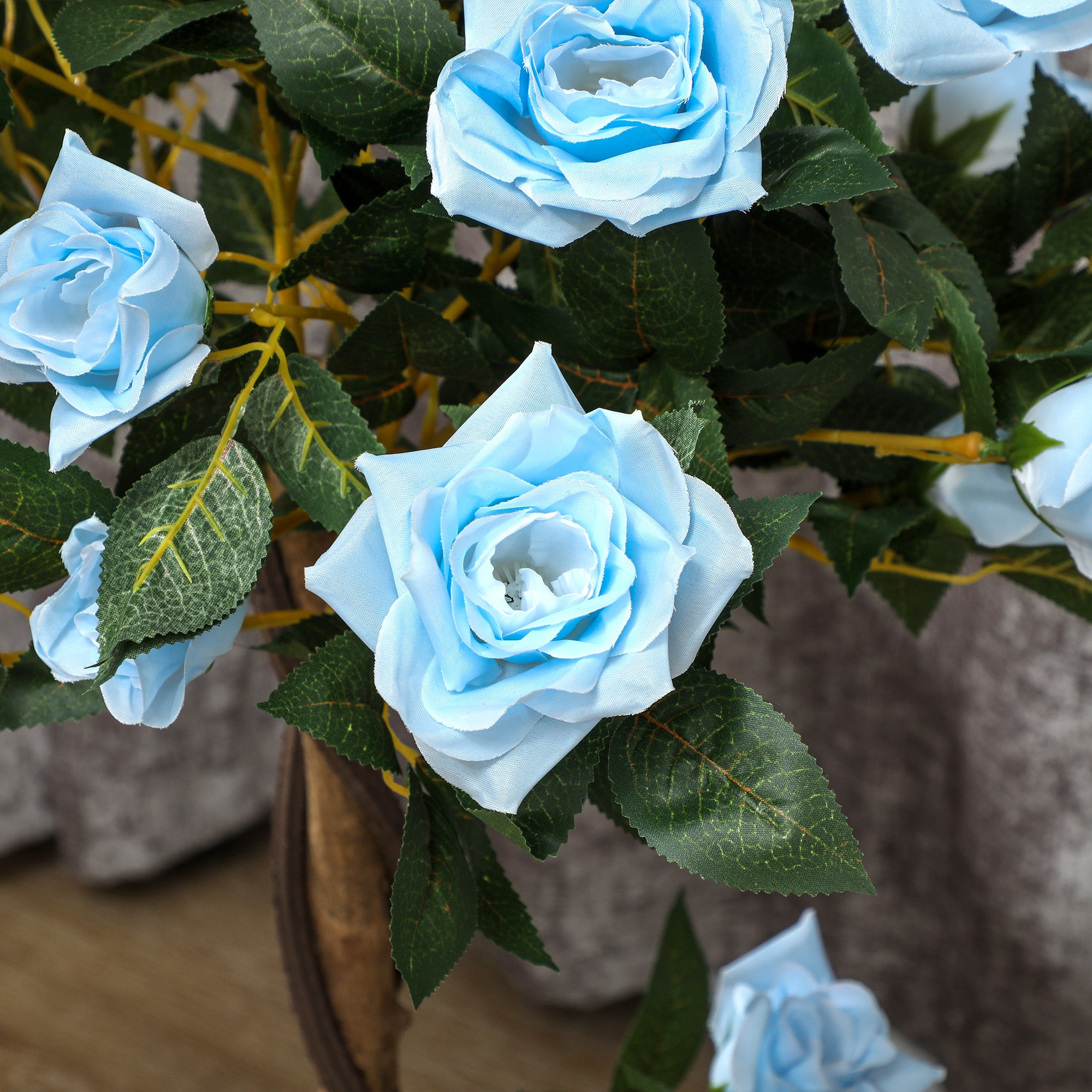 Set of 2 Artificial Plants White Rose Floral in Pot, Fake Plants for Home Indoor Outdoor Decor, 90cm, Light Blue