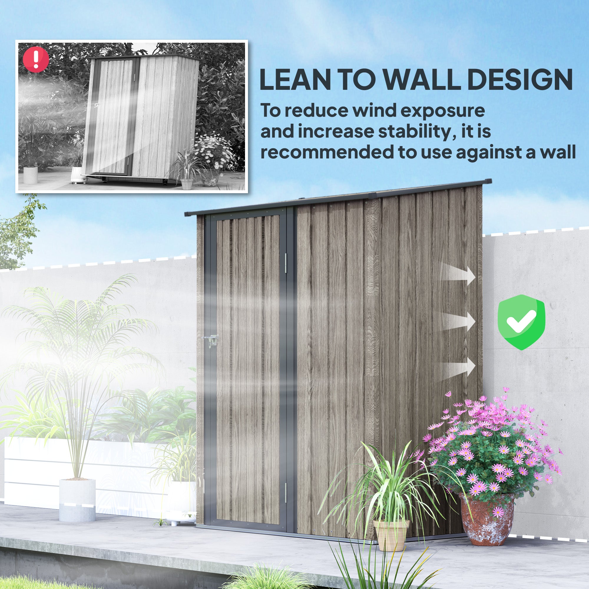 5ft x 3ft Metal Garden Storage Shed with Lockable Door Light Grey