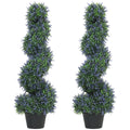 Artificial Lavender Topiary Tree Set of 2, UV Resistant Fake Plants in Pot for Indoor Outdoor Decor, 90 cm, Purple