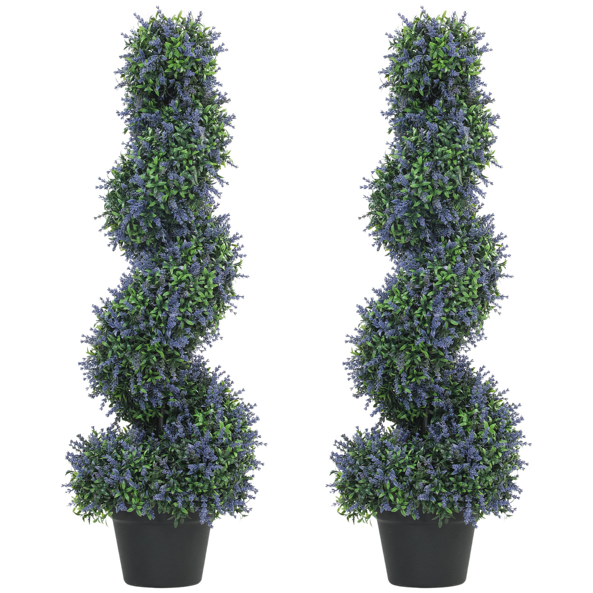 Artificial Lavender Topiary Tree Set of 2, UV Resistant Fake Plants in Pot for Indoor Outdoor Decor, 90 cm, Purple
