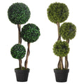 Decorative Artificial Plants Set of 2, Boxwood Ball Topiary Trees in Pot Fake Plants for Home Indoor Outdoor Decor, 90 cm, Dark Green