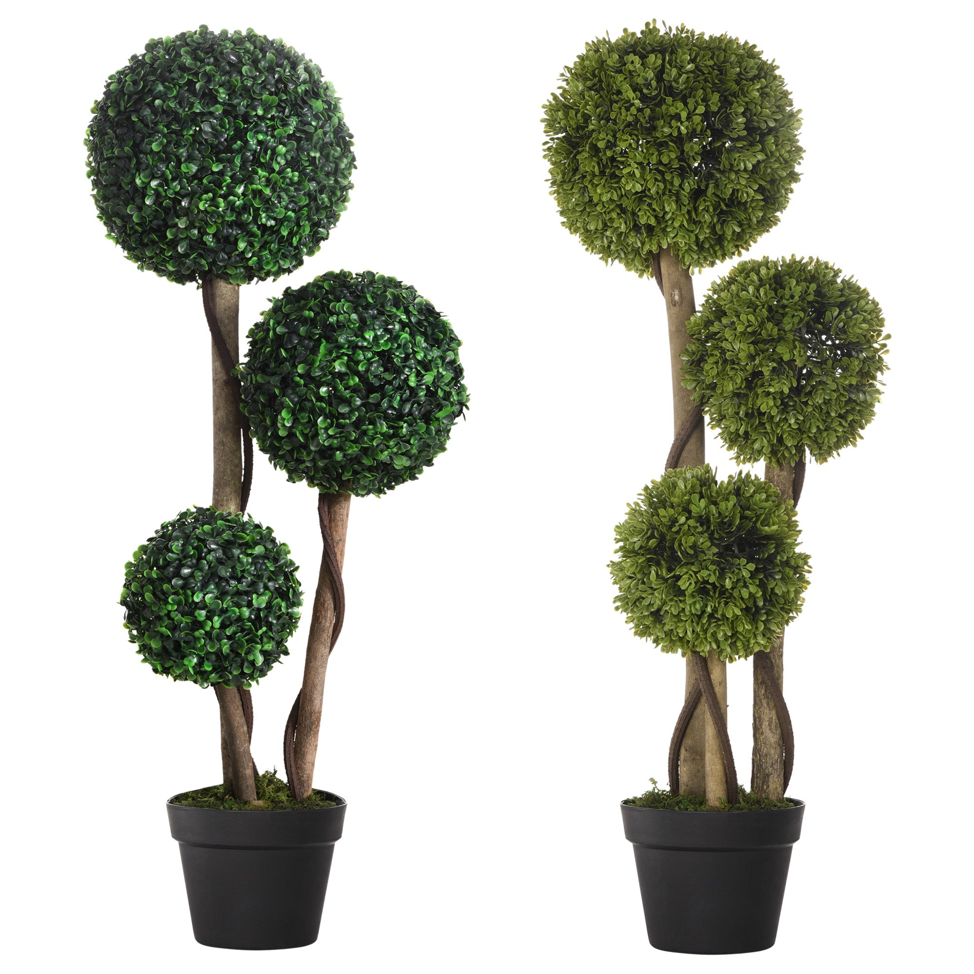 Decorative Artificial Plants Set of 2, Boxwood Ball Topiary Trees in Pot Fake Plants for Home Indoor Outdoor Decor, 90 cm, Dark Green