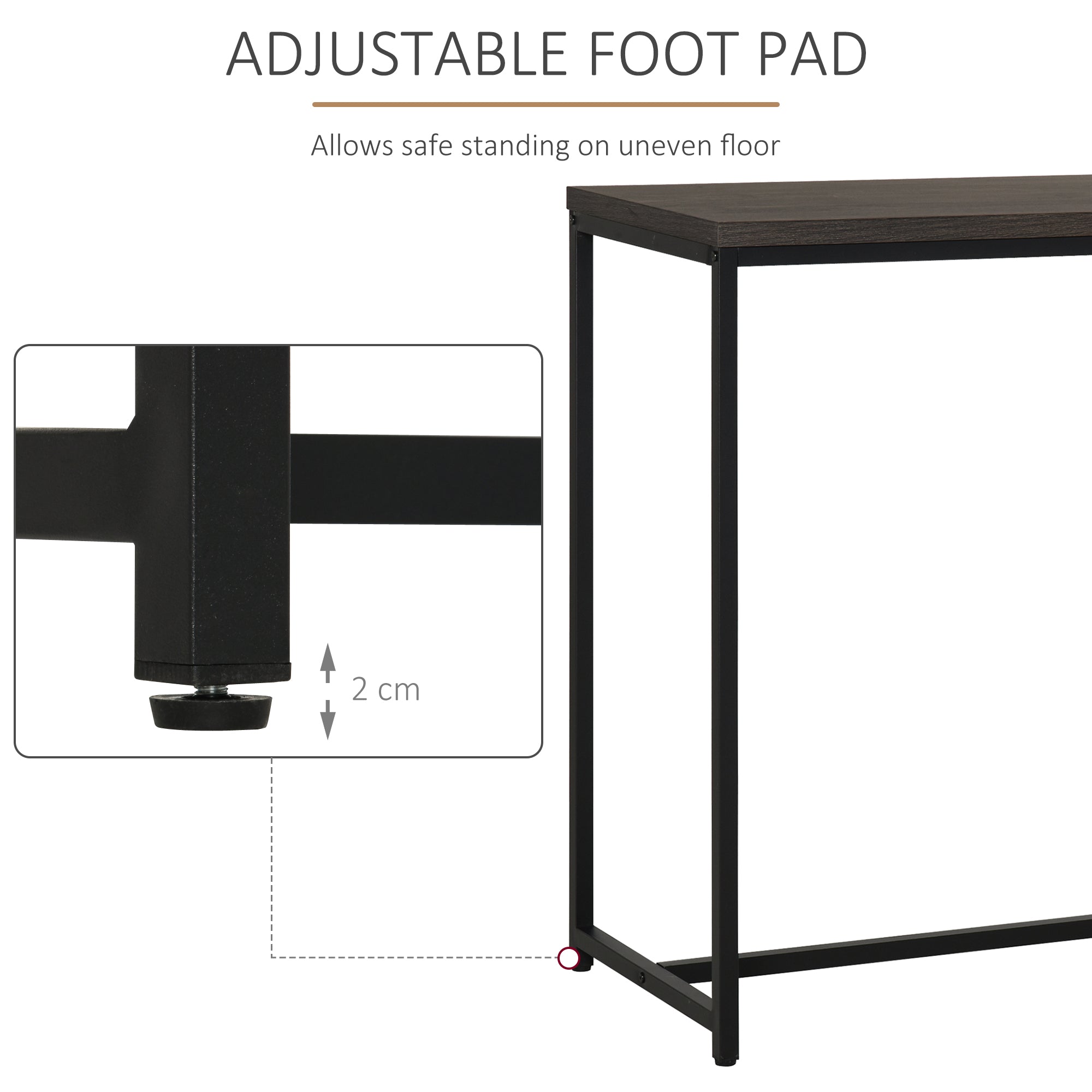 Industrial Bar Table with 2-Tier Storage Shelf, Pub Desk with Adjustable Foot Pad for Living Room, Kitchen, Bedroom, Cafe, Restaurant