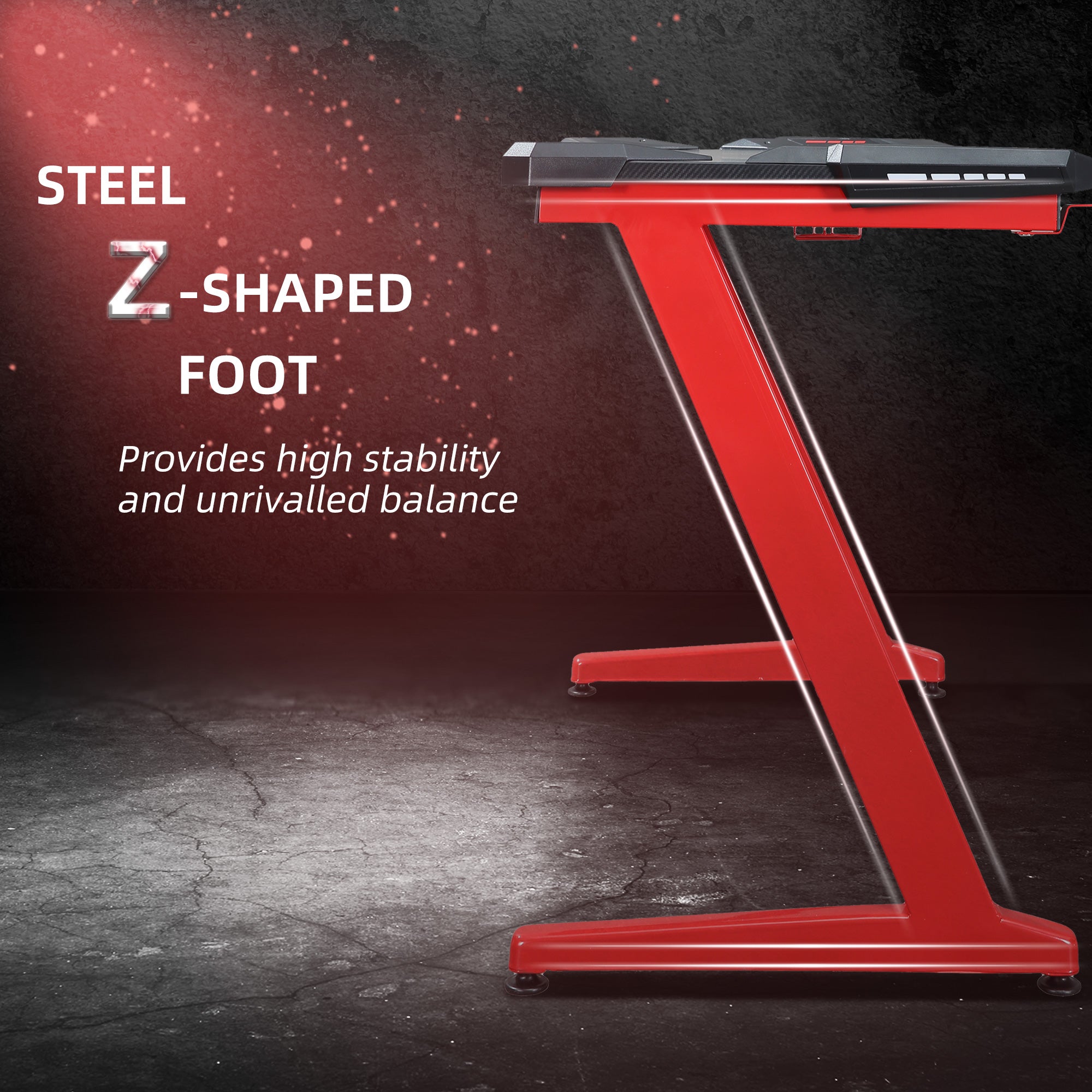 122 x 66 cm Gaming Desk, Carbon Fibre Covered Computer Desk, Gamer Workstation with Headphone Hook, Cup Holder and Gamepad Storage Rack, Black and Red