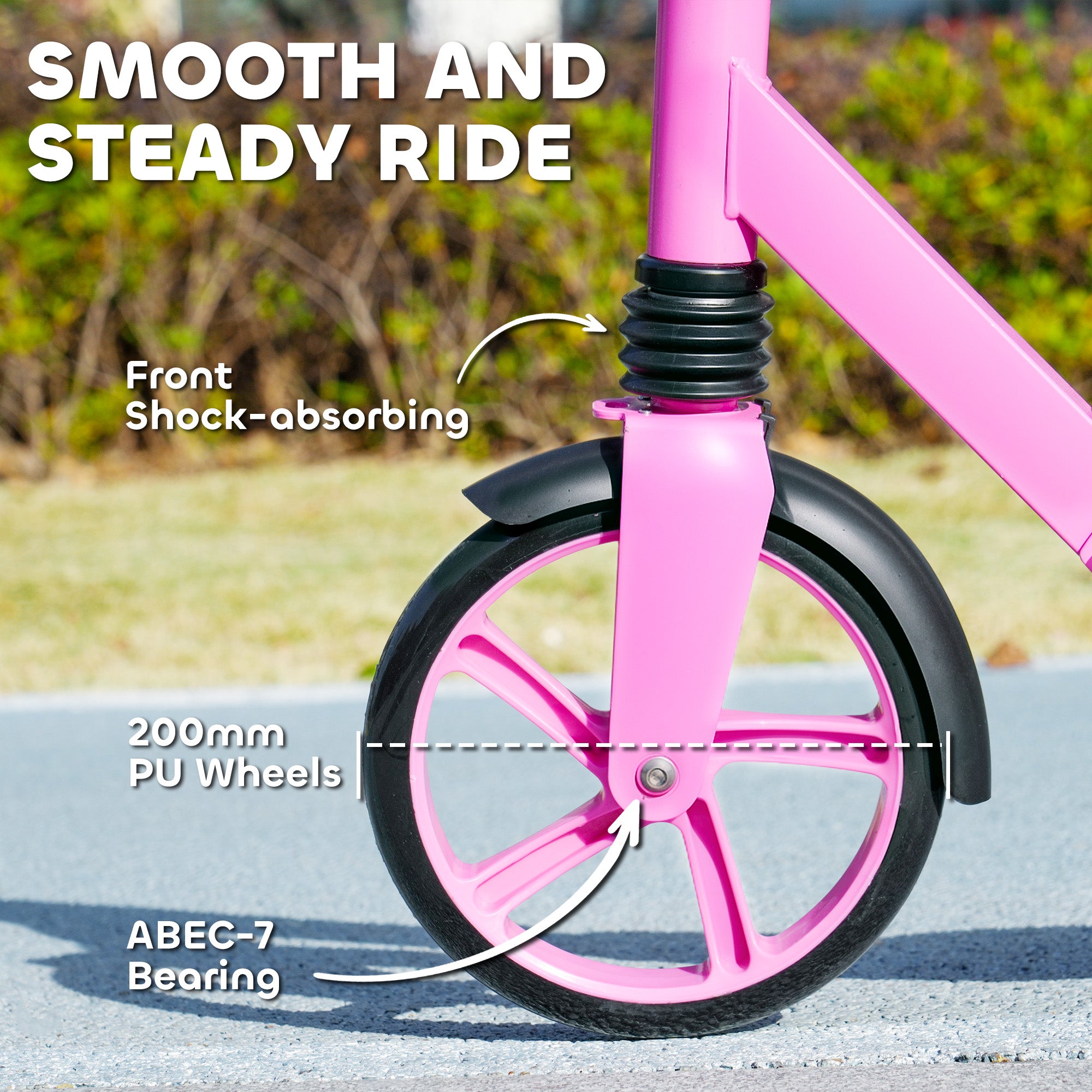 Foldable Kids Scooter with Adjustable Handlebar, 200mm Wheels, Rear Fender Brake for Ages 6-12 - Pink