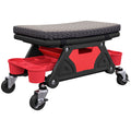 Rolling Mechanic Stool, 135kg Capacity Workshop Stool, 360° Swivel Roller Padded Creeper Seat with Wheels, Slide Out Tool Trays and Drawer for Garage, Shop, Auto Repair, Black