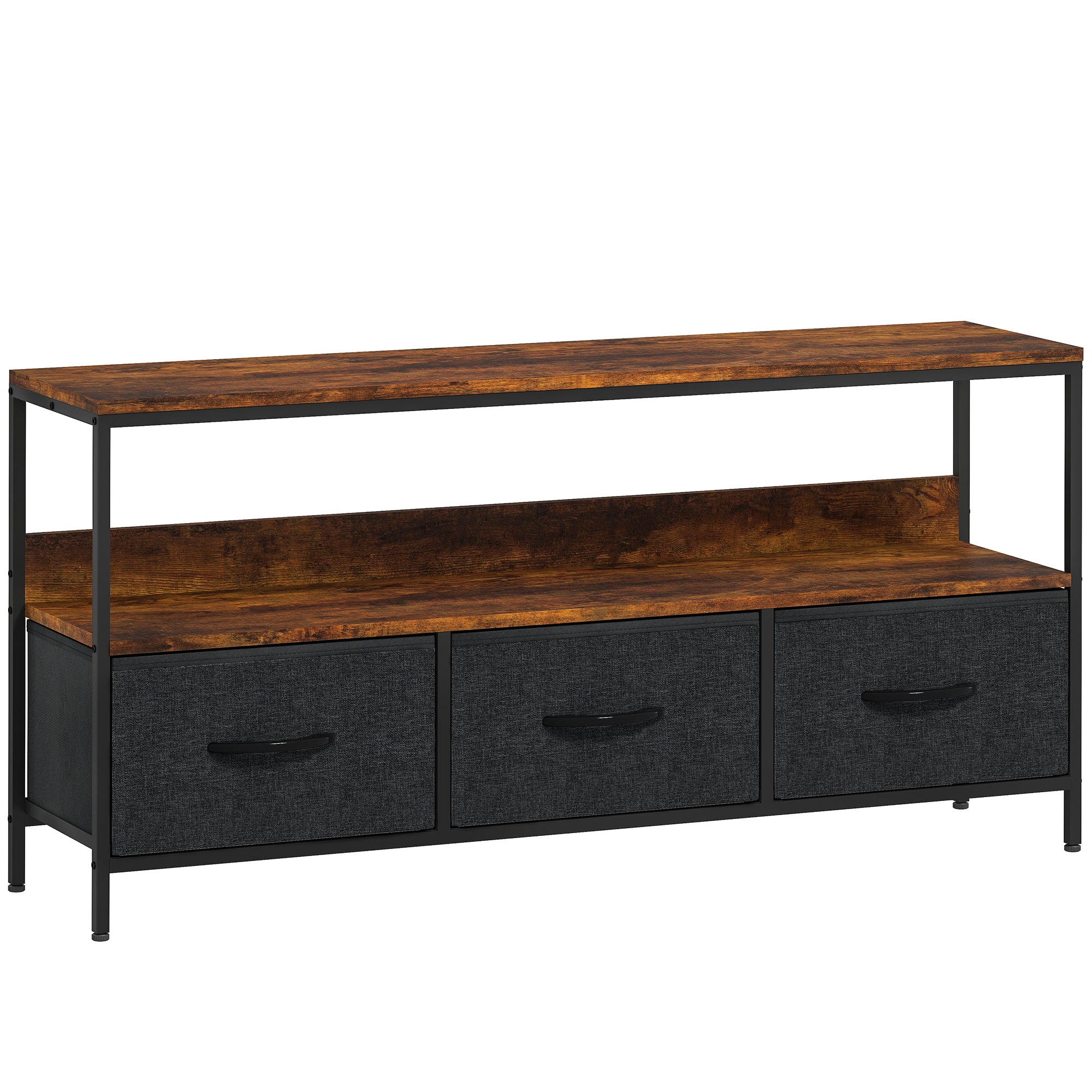 TV Stand Cabinet with 3 Foldable Drawers - Rustic Brown