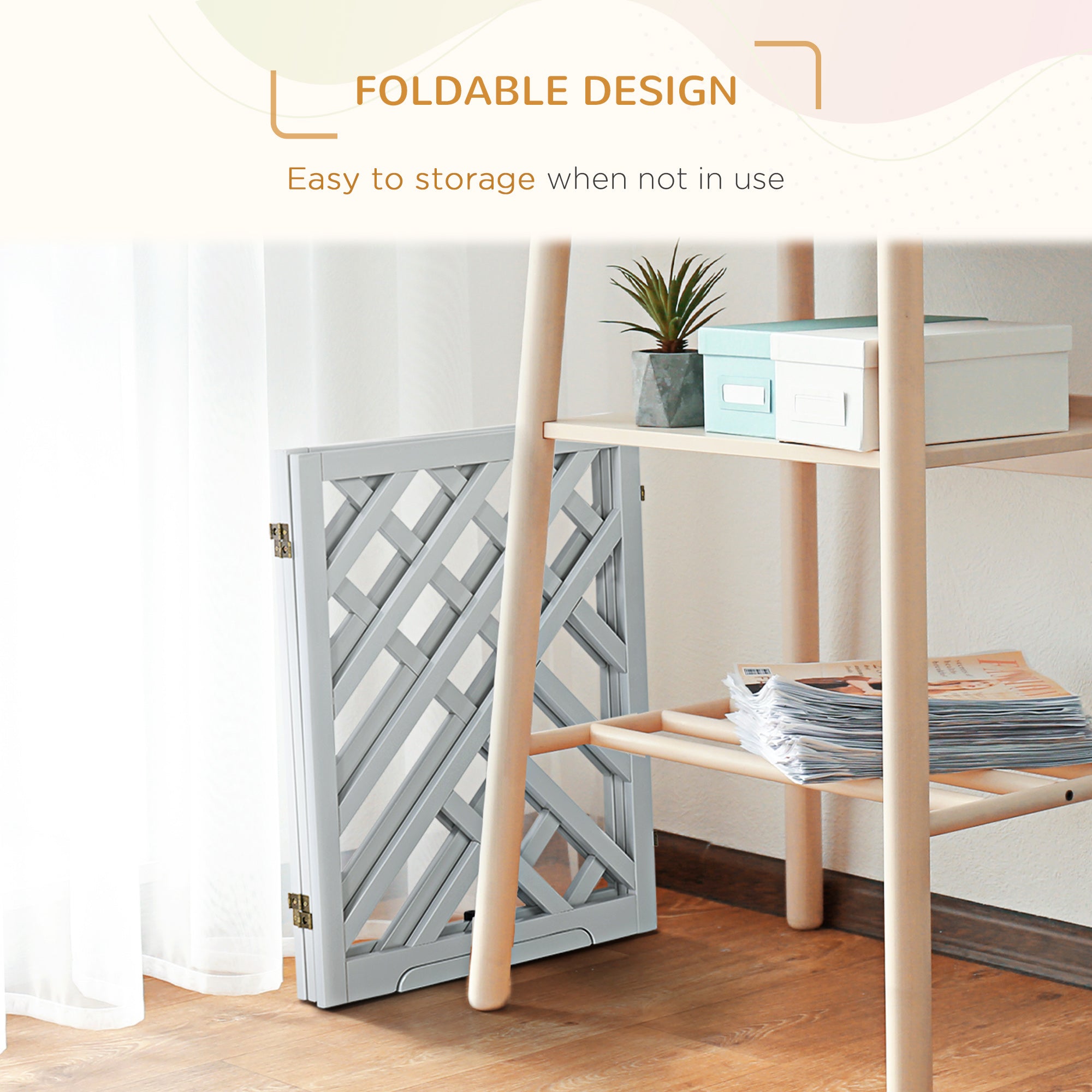 Foldable Wooden Pet Gate, with Three Panels - Grey